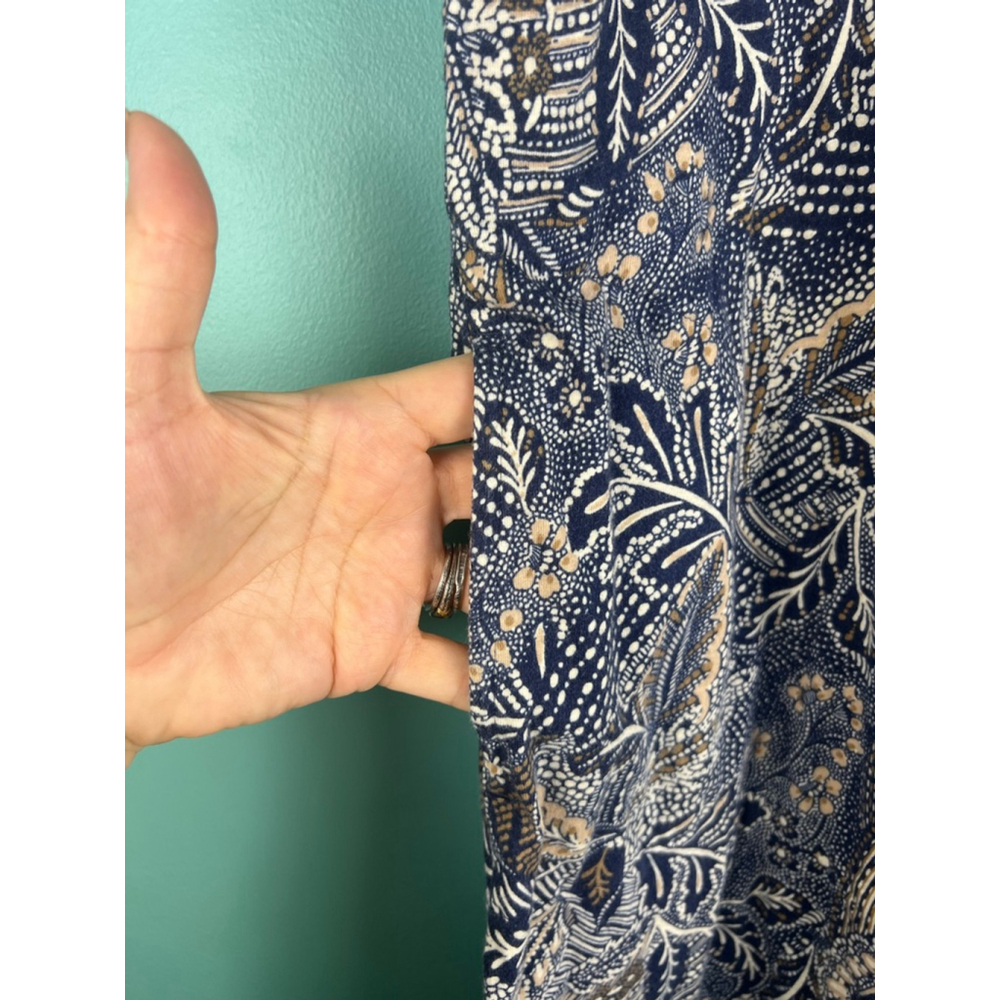 J.Jill Pure Jill Women’s L Petite Navy Beige Leaf Print Short Sleeve Dress Pocke - Picture 5 of 7